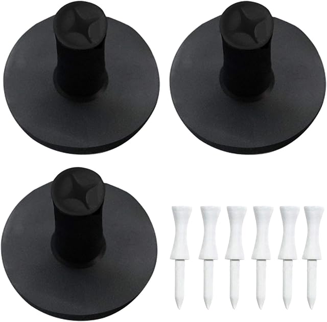 FINGER TEN Golf Tees Rubber for Driving Range Mats 3/6 Pack with 6 Pcs Castle Tees Value Set, Golf Tee Size 1.5 2.0 Inch Color White Black Durable for Practice Mat Top Holder fit Indoor Outdoor