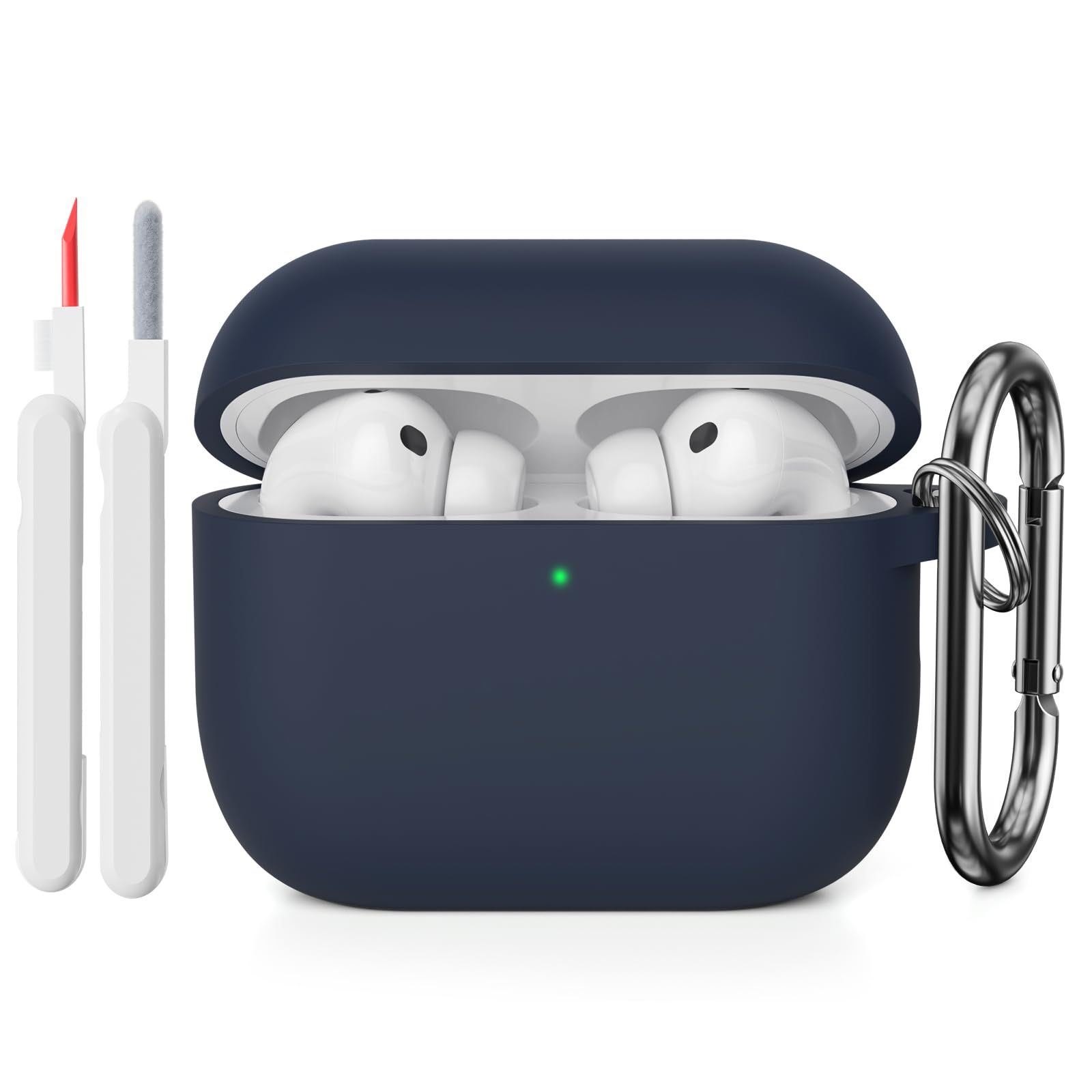 KOKOKA Funda de Silicona Compatible con AirPods Pro 3.ª Generación con Kit de Limpiador, Anti-rasguños, Anti-Polvo, Funda Case Silicona para AirPods Pro 3 con Mosquetón, LED Frontal Visible, Negro — view 16