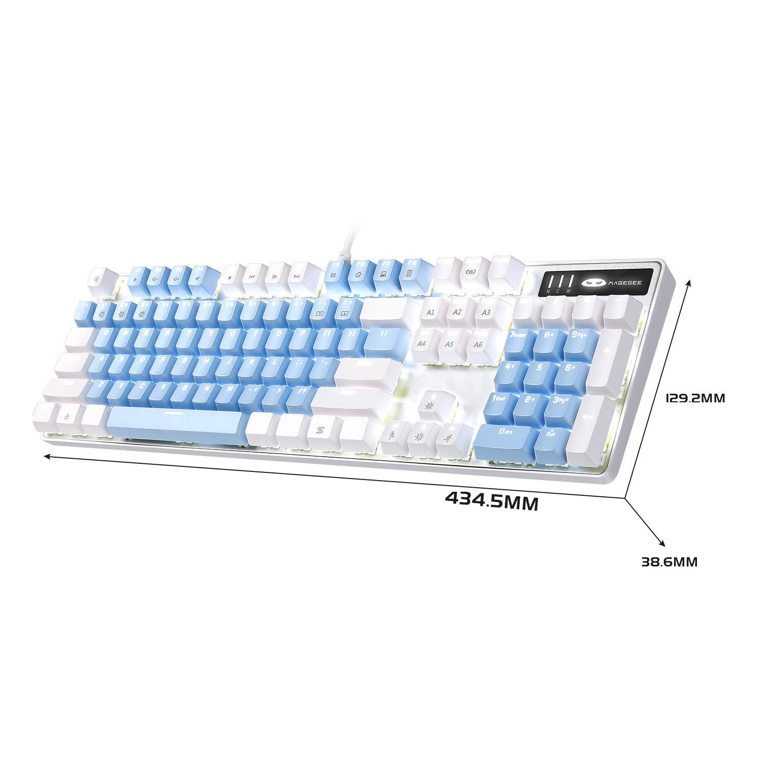 MageGee Tastiera meccanica da gioco, 104 tasti, tastiera meccanica retroilluminata bianca, con interruttori rossi e tasti a doppio scatto, tastiera ergonomica cablata per computer desktop, PC gamers