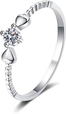 StarGems 0.1ct Moissanite 925 Silver Platinum Plated Double-Heart Band Ring HB4492