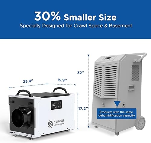 Miniatura 8 de Deshumidificador comercial de 235 pintas con bomba y manguera de drenaje, deshumidificador de espacio de arrastre, unidad de daños por agua