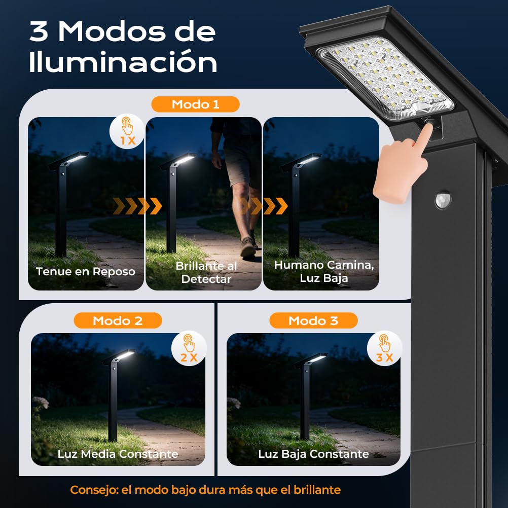 OUSFOT Luces Solares Exterior Jardin con Sensor de Movimiento, 4400mAh Luz Solar Exterior Jardin 2 piezas, 32 LED 6500K Impermeable Focos Solares para Exterior, Avenidas, Caminos y Prados