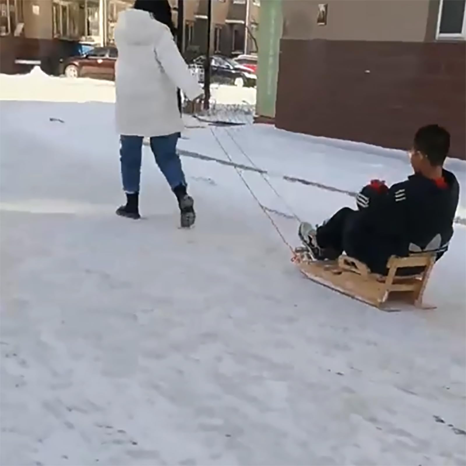 Luge à neige, pour enfants et adultes, luge à neige en bois pour enfants avec dossier et corde de traction, planche de ski en bois, planche à roulettes pour la neige en plein air, planche de ski