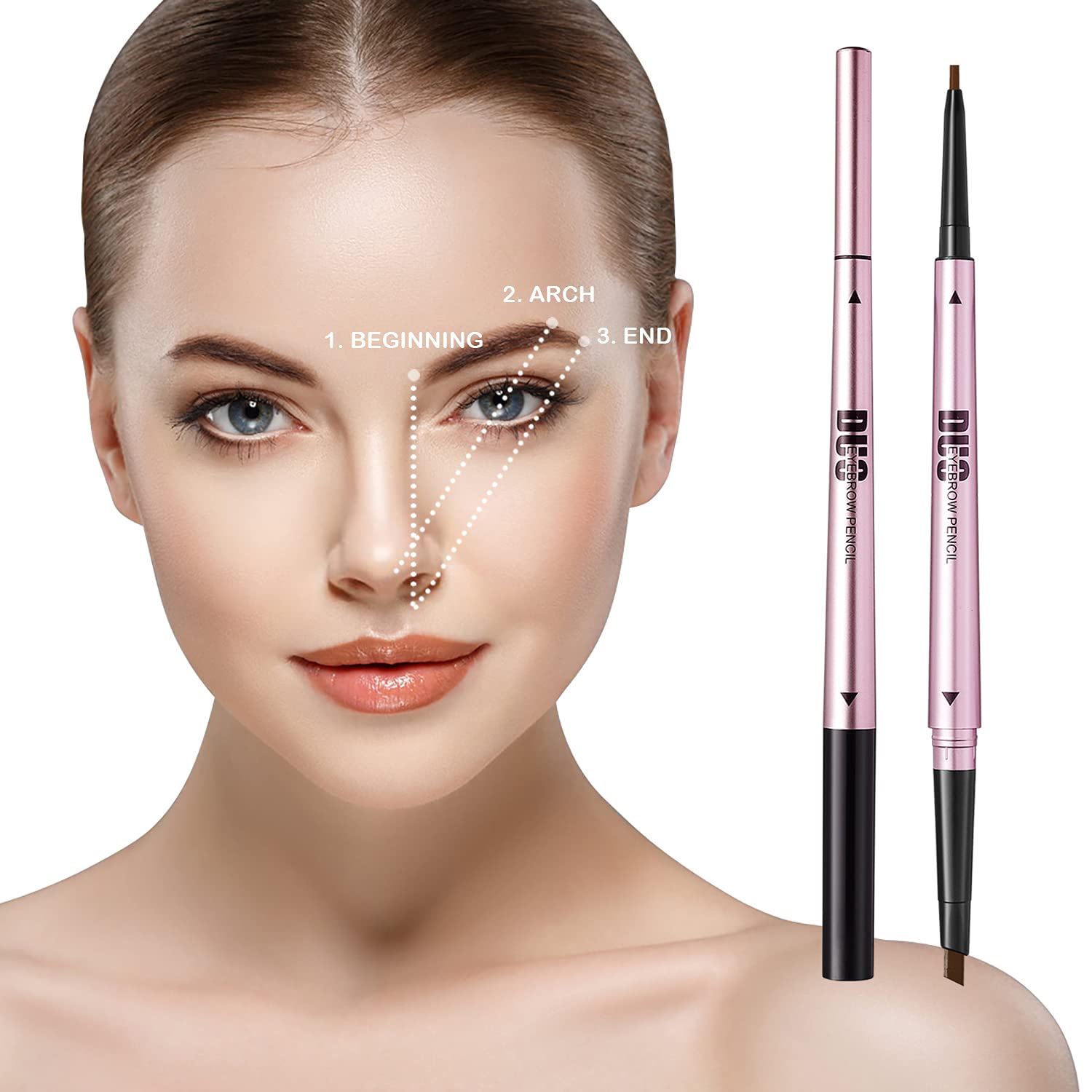 [2 Pack] Dual-Ends Eyebrow Pencil, PROFESSIONAL MAKEUP Defines and Fill 2 in 1 Mechanical Brow Pencil Kit with Brow Brush for Waterproof Long-lasting Brow Makeup,Up to 12 Hour Wear, By KIMIEYE (#4 Dark Brown)