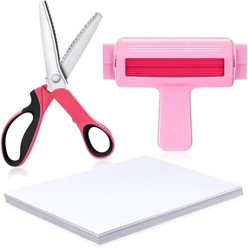 Feifeiya Paper Crimper, 9" Pinking Shears, Glossy Thin Inkjet Paper 100 Sheets 8.25 x 11.6 Inches for Chip Bags Crafting for Inkjet Printer, Dye Ink 115gsm(Rose Red, Pink)