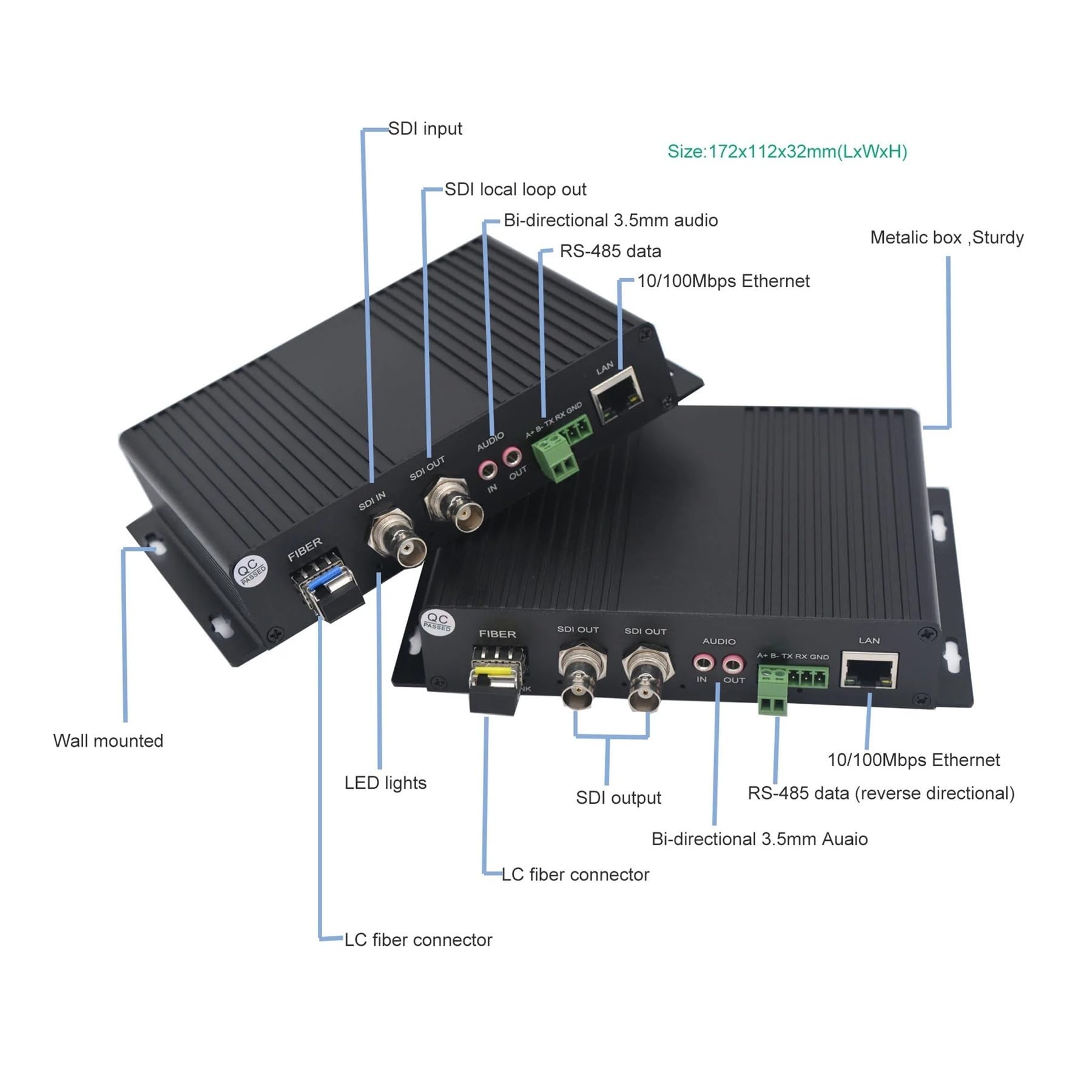 Convertisseur à fibre optique avec Ethernet et deux modules optiques SFP(3G SDI One way)