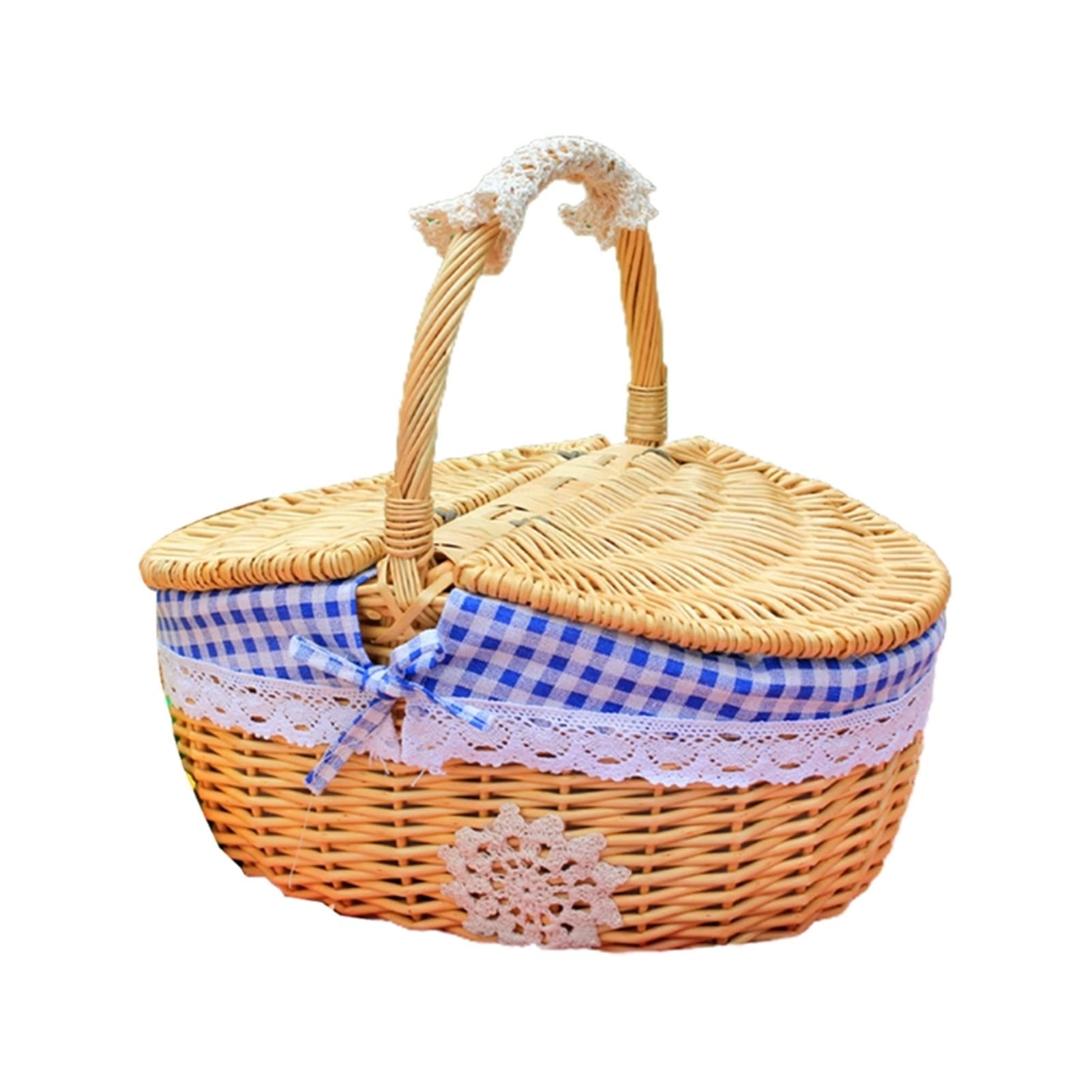 Cesta de picnic al aire libre estilo rural con tapa y mango ( Color : BL )