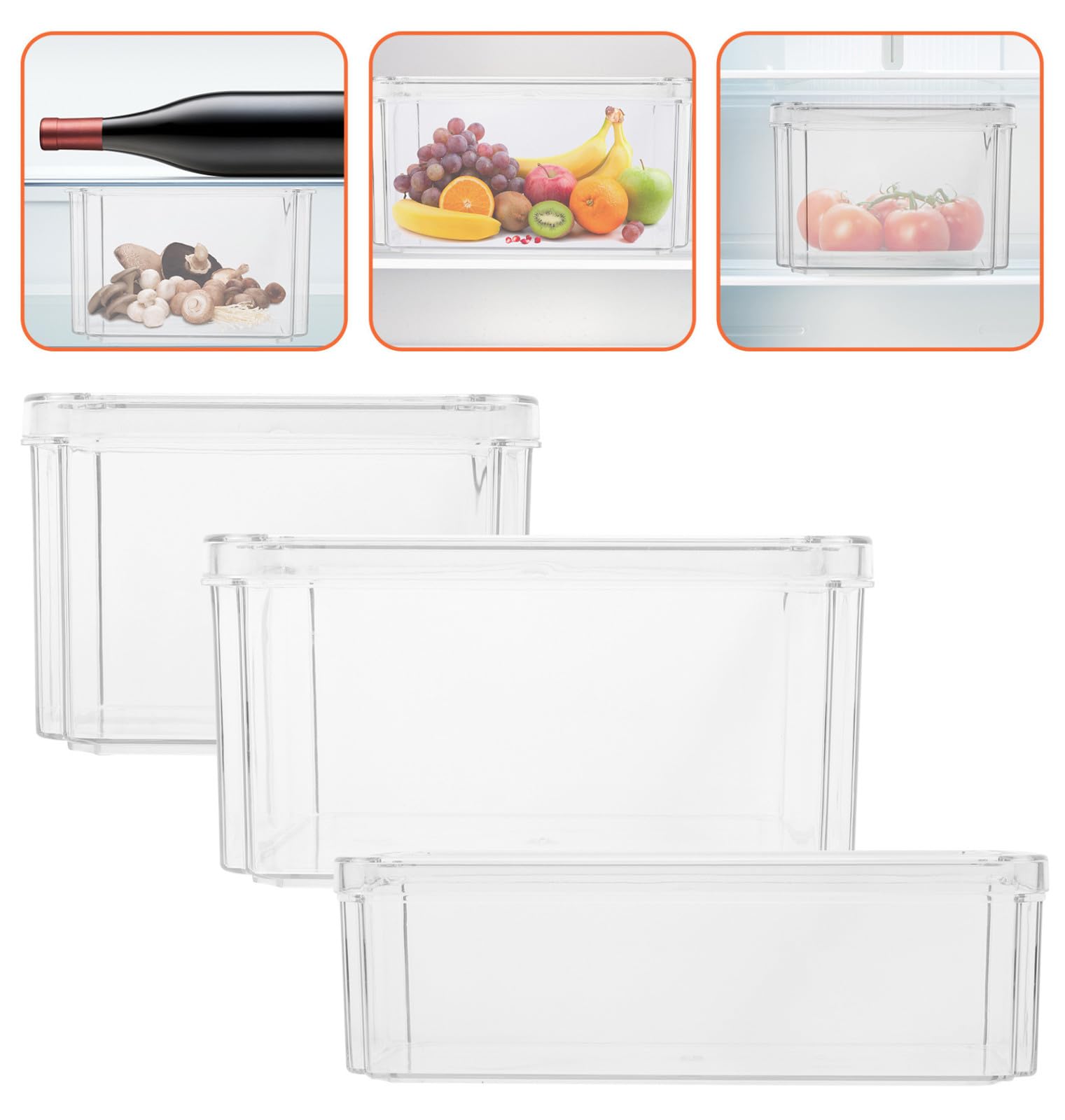 SHINEOFI 3 Piezas Caja de Almacenamiento de Alimentos, Caja de Refrigerador Hogar, Pet, Extraíble, Fácil de Encontrar, Gran Capacidad, para Fruta y Sobras, Congelador y Encimera
