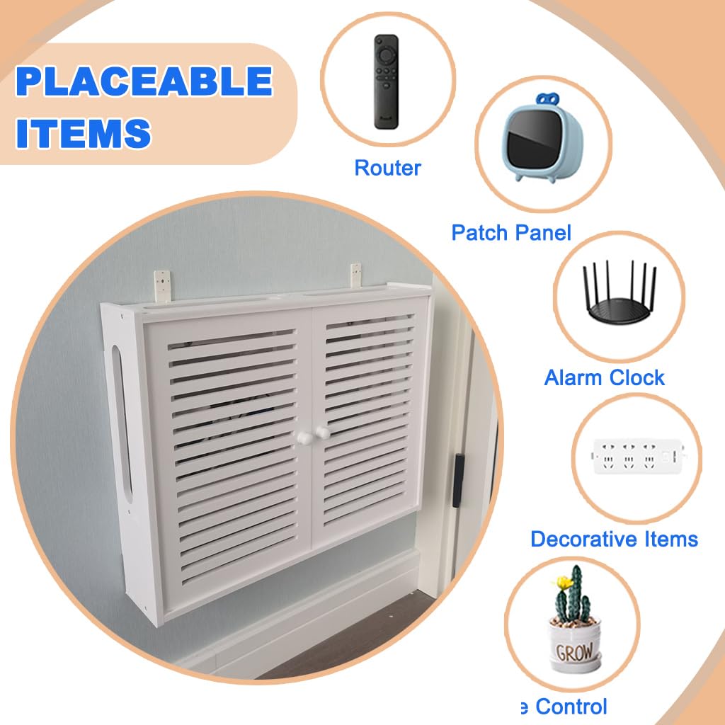 Mensola galleggiante per router ed elettronica di archiviazione a parete decorativa organizer per set top box multimediale quadro elettrico scatola bianca 42 x 11 x 31 cm