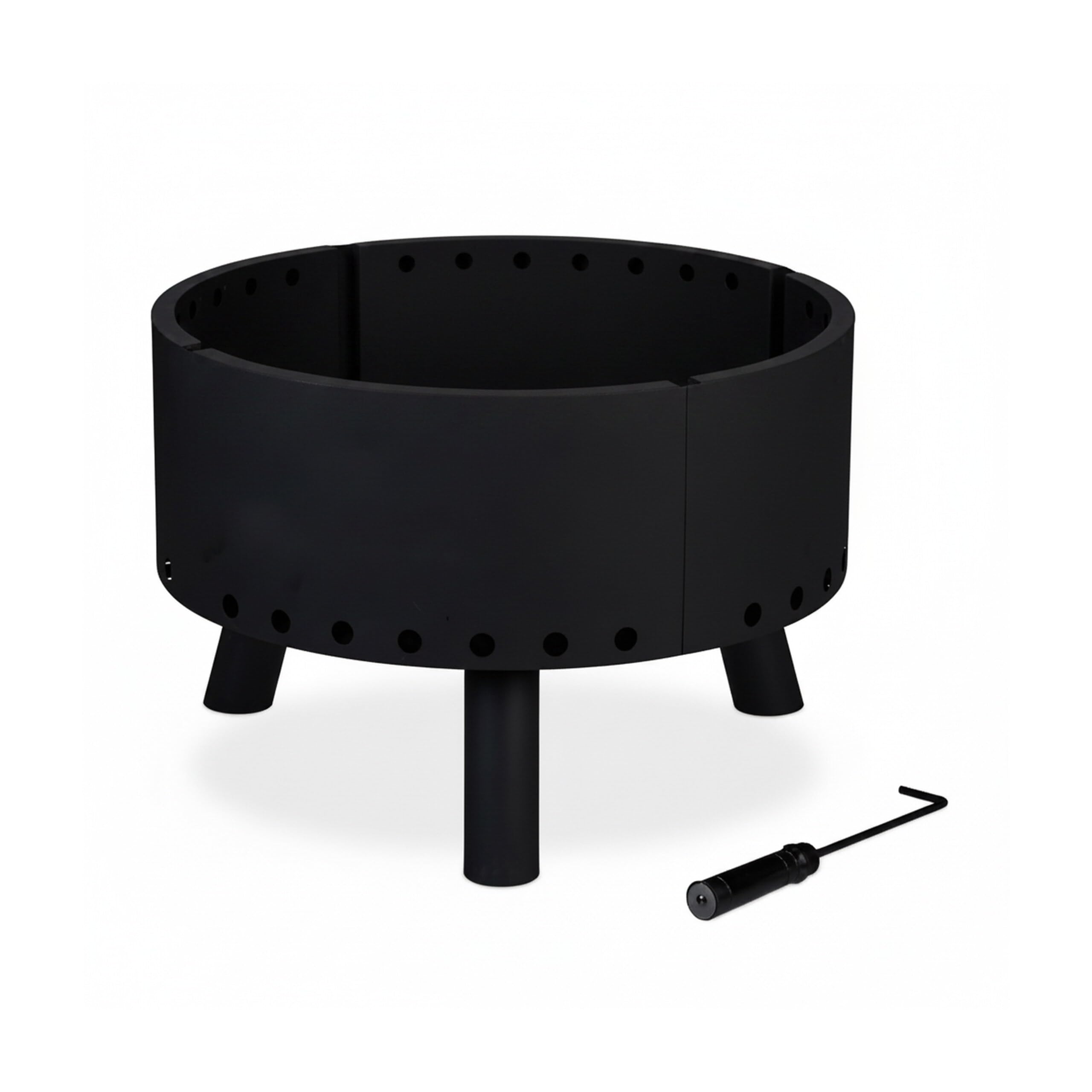 Relaxdays Brasero Exterior, Cuenco Fuego, Escudo Térmico, Borde Alto Protector, Atizador, Redondo, 40,5x58,5 cm, Negro