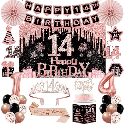14th Birthday Decorations for Girls 32PCS 14th Birthday Party Decorations