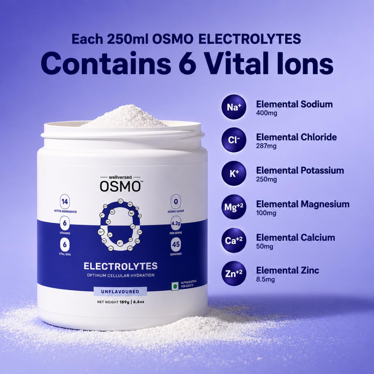 OSMO - Electrolyte Powder | Unflavoured (189g, 45 Servings) | Zero Sugar