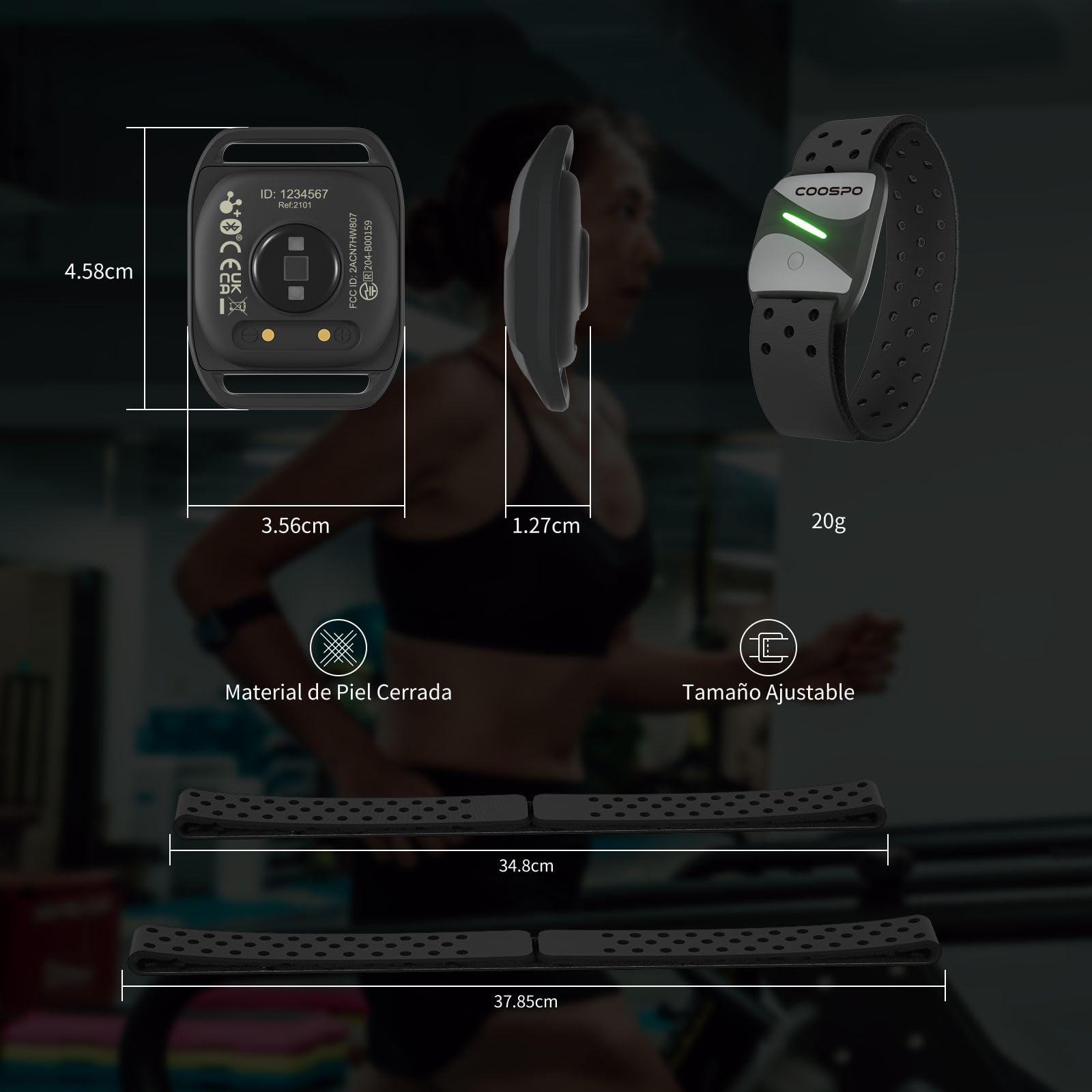 COOSPO HW807 Banda Frecuencia Cardiaca Brazo Bluetooth 5.0 Ant+ con Memoria, HRV Entrenamiento de Zona de Frecuencia Cardíaca, para Heartool, Wahoo, Strava, DDPY, adidas Run, Rouvy, Pulsoid