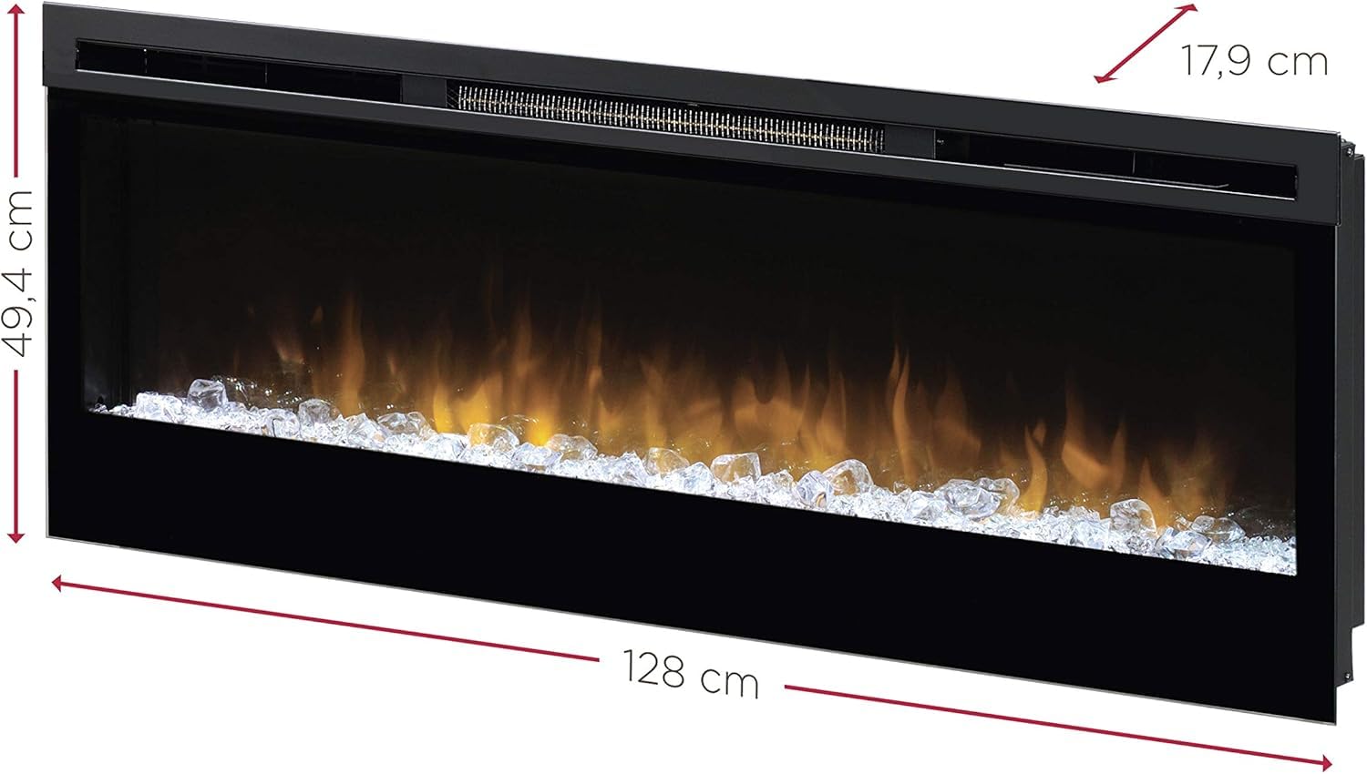 DIMPLEX - Cheminée électrique Prism 50" - Cheminée Murale - Éclairage LED - Effet de Flamme Optiflame - Fonction de Chauffage - Télécommande et minuterie de Mise en Veille incluses - Noir