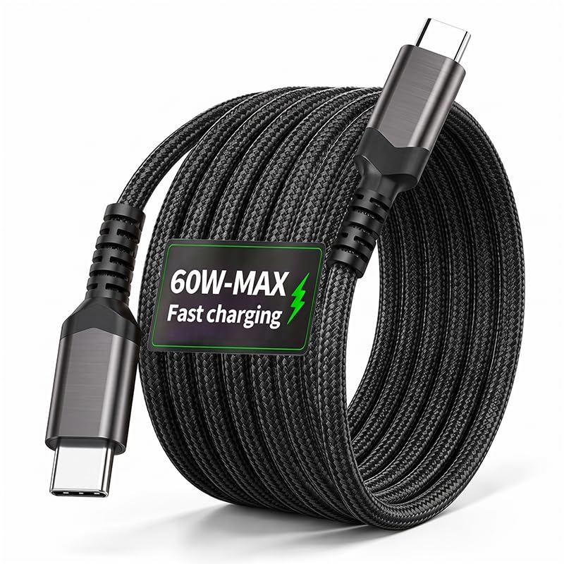 USB C to USB C Cable 60W PD 5A Fast Charging, Type C Charger Cord for Smartphones, Tablets and Laptops, 3.3FT/6.6FT (Black,100cm=3.3ft=39.3inch) Black 100cm=3.3ft=39.3inch