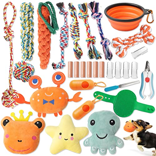 Jmzds&Jl Dog Chew Toys For Puppy 30 Pack, Puppy Chew Toys For Teething, Interactive Dog Squeaky Rope Toys For Boredom And Stimulating, Pet Plush Squeaky Toys For Puppy/Small/Medium Dogs #TOP30