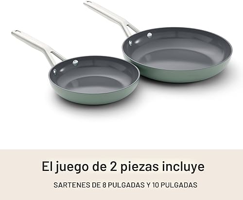 Miniatura 6 de Calphalon Juego de sartenes antiadherentes de cerámica de 8 y 10 pulgadas, color ceniza plateada