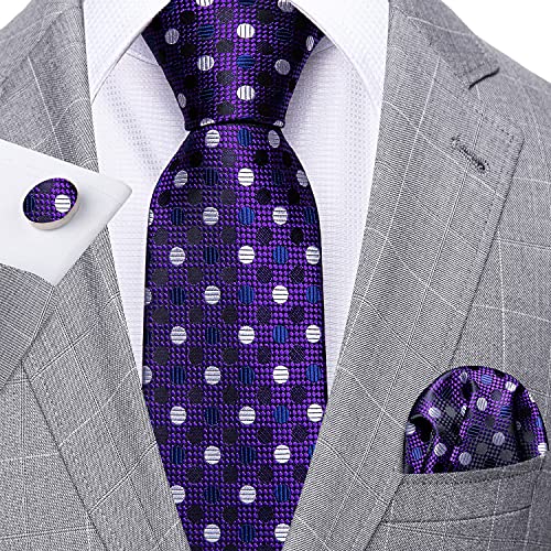 Image of Barry.Wang Ties for Men Silk Tie Sets Polka Dot Woven Necktie Pocket Square Cufflinks Business Wedding