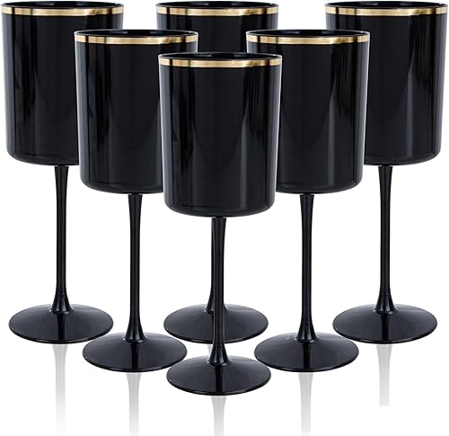 Miniatura 14 de Ciaell Paquete de 12 copas de vino de plástico transparente de 10 onzas con tallo rojo, copas de cóctel desechables perfectas para fiestas, bodas,