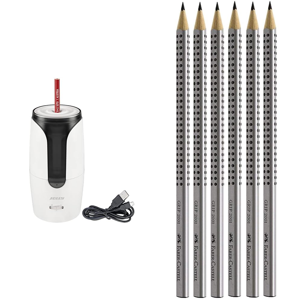 JOLLY Herbert Elektrospitzer Großer elektrischer Spitzer für alle Stifte & Faber-Castell 117697-6 Bleistifte GRIP 2001, Härtegrad: HB, Schaftfarbe: silber