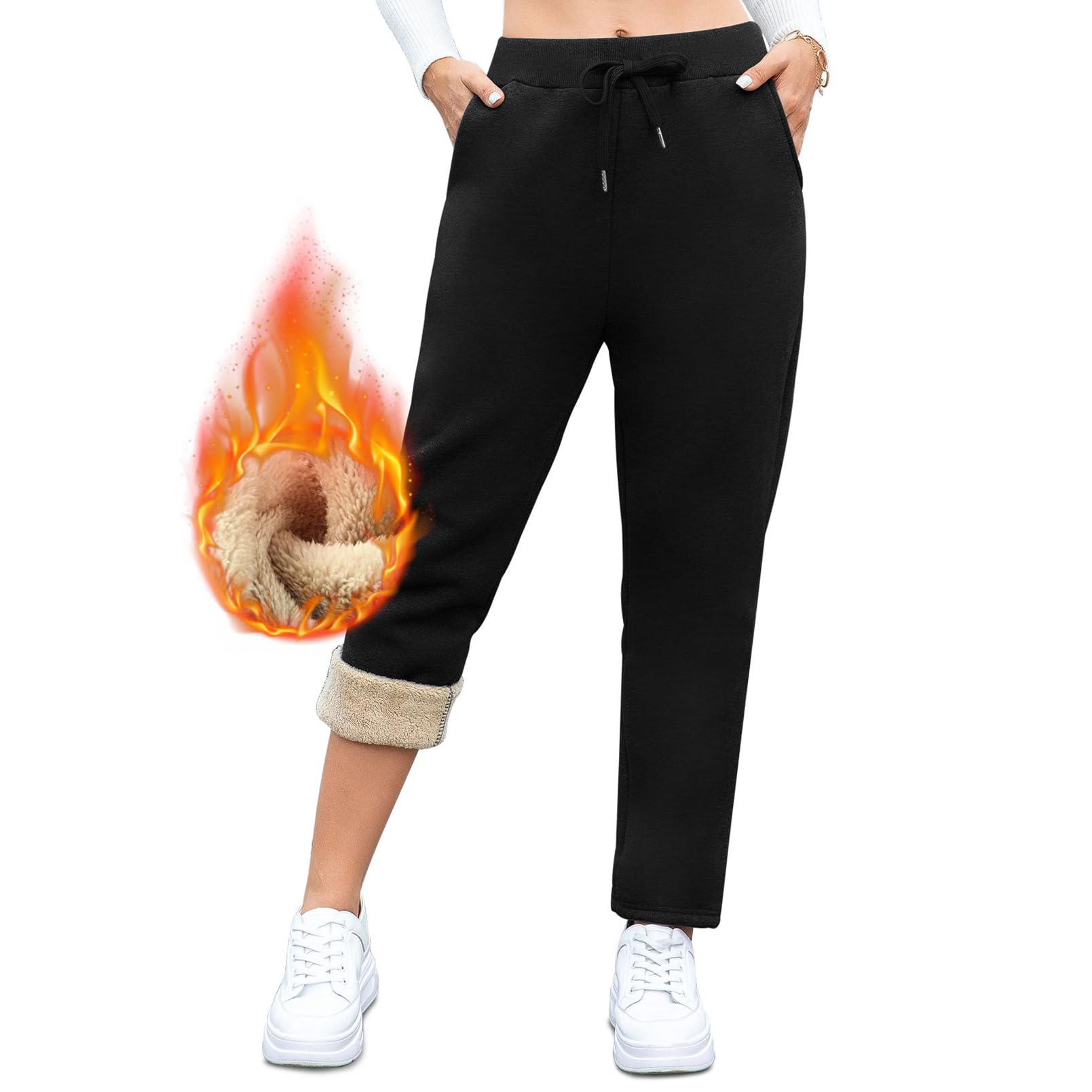 Aisprts Pantaloni Tuta Donna, Pantaloni Termici Invernali da Donna, Pantaloni in Pile Ispessito Pantaloni Felpati Donna con 2 Tasche, Elastico in Vita, Coulisse