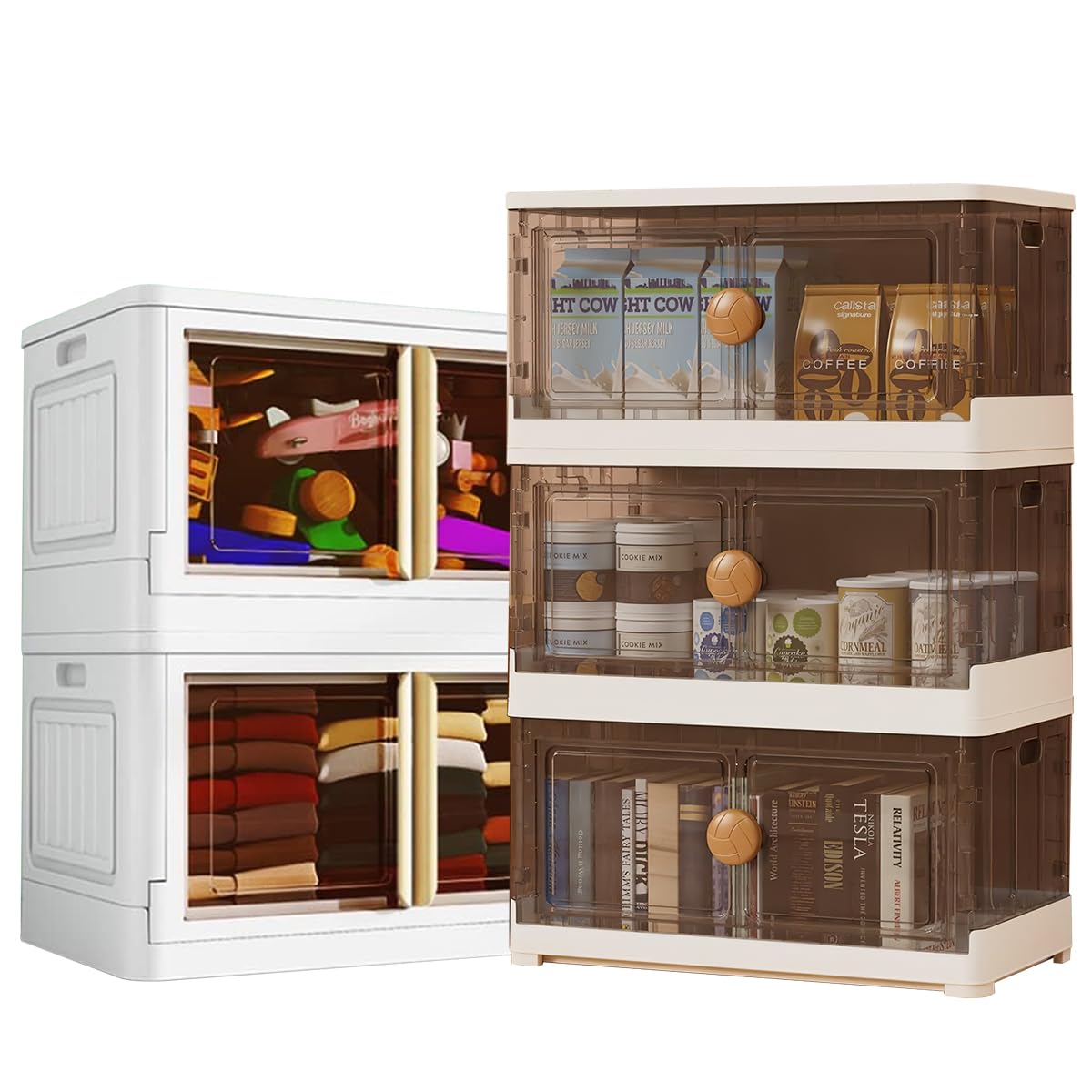 wookon2 Pack XL White Storage Bins +3 Packs XXL Brown Closet Organizer