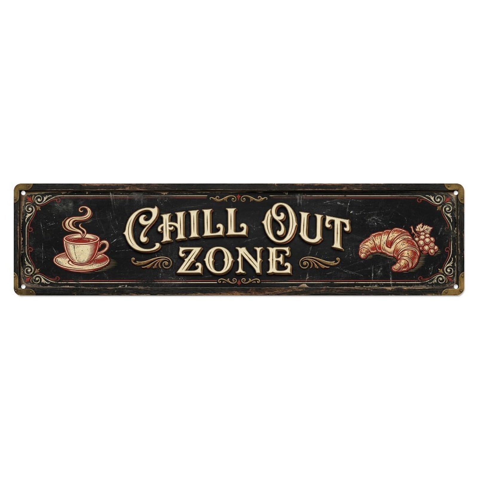 Chill Out Zone Faded Bistro 10 Metal Tin Skinny Sign Plaque Wall Decor for Cafe, Club Bar, Office, Home Garden Metal Poster 4x16Inch