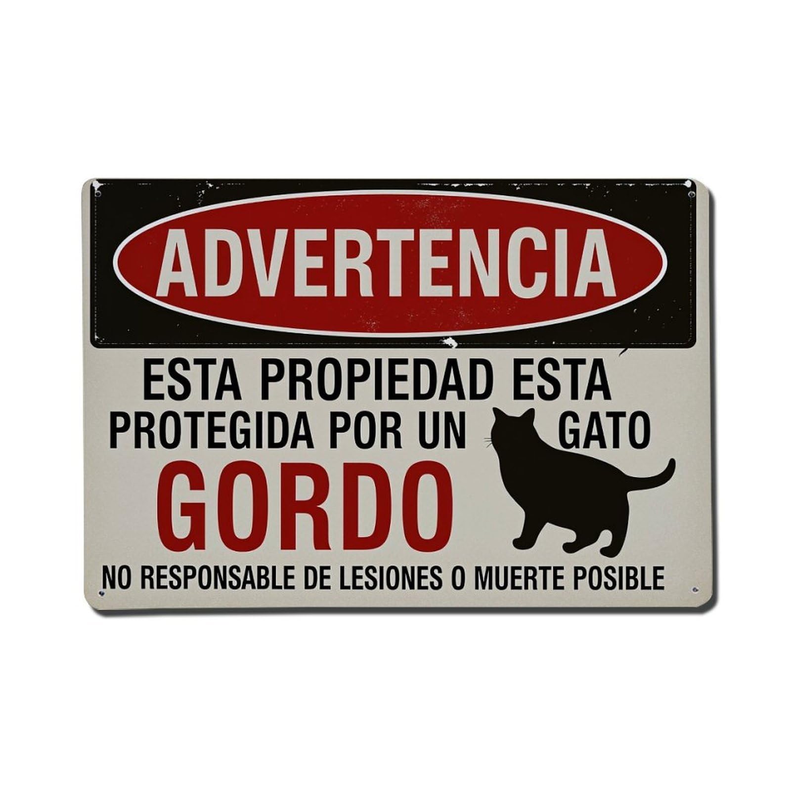 Warning Private Property Fat Cat Possible Injuries Death Tin Sign Vintage Metal Poster, Home Bar Garage Man Cave Cafe Indoor & Outdoor Wall Decoration 8x12Inches