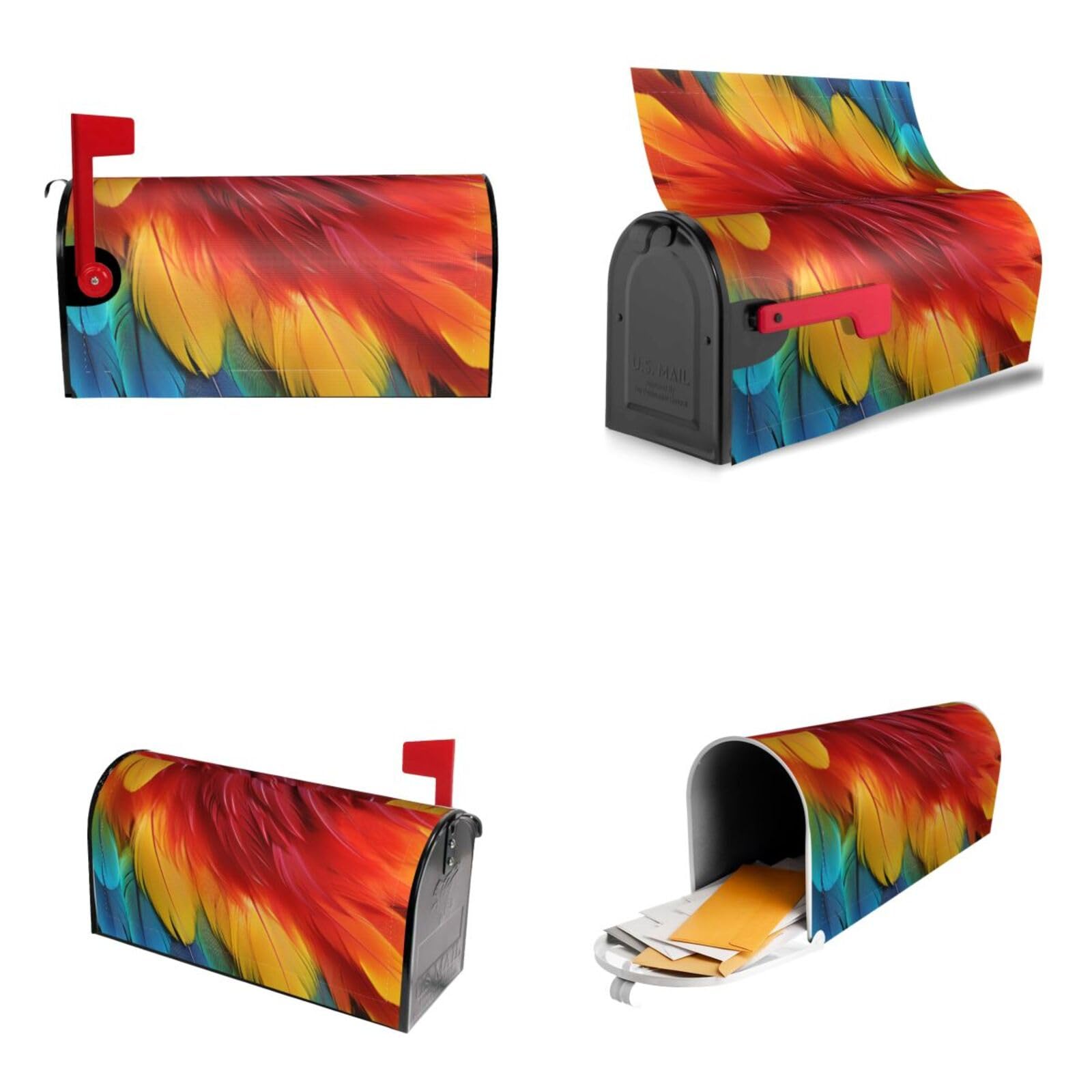 Fantastic Parrot Feather Mailbox Covers Magnetic Wraps Post Letter Box Cover Garden Home Decor 25.5x21 in
