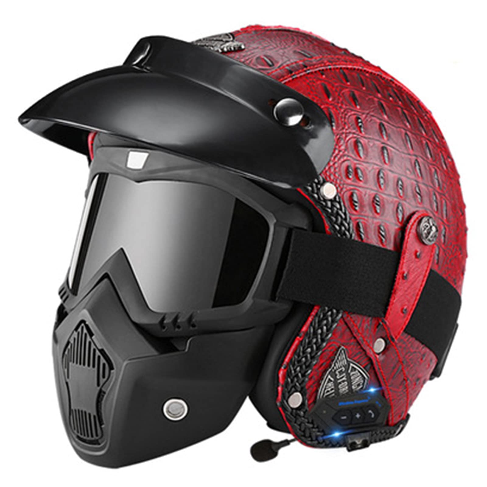 Bluetooth Vintage Casco Moto Demi-Jet Aperto Adulti Uomini Casco Modulare Scooter Caschi Mezzo Donne Casco Motociclista 3/4 Retrò Casco Anti- Collisione Certificazione ECE,Red 1,M