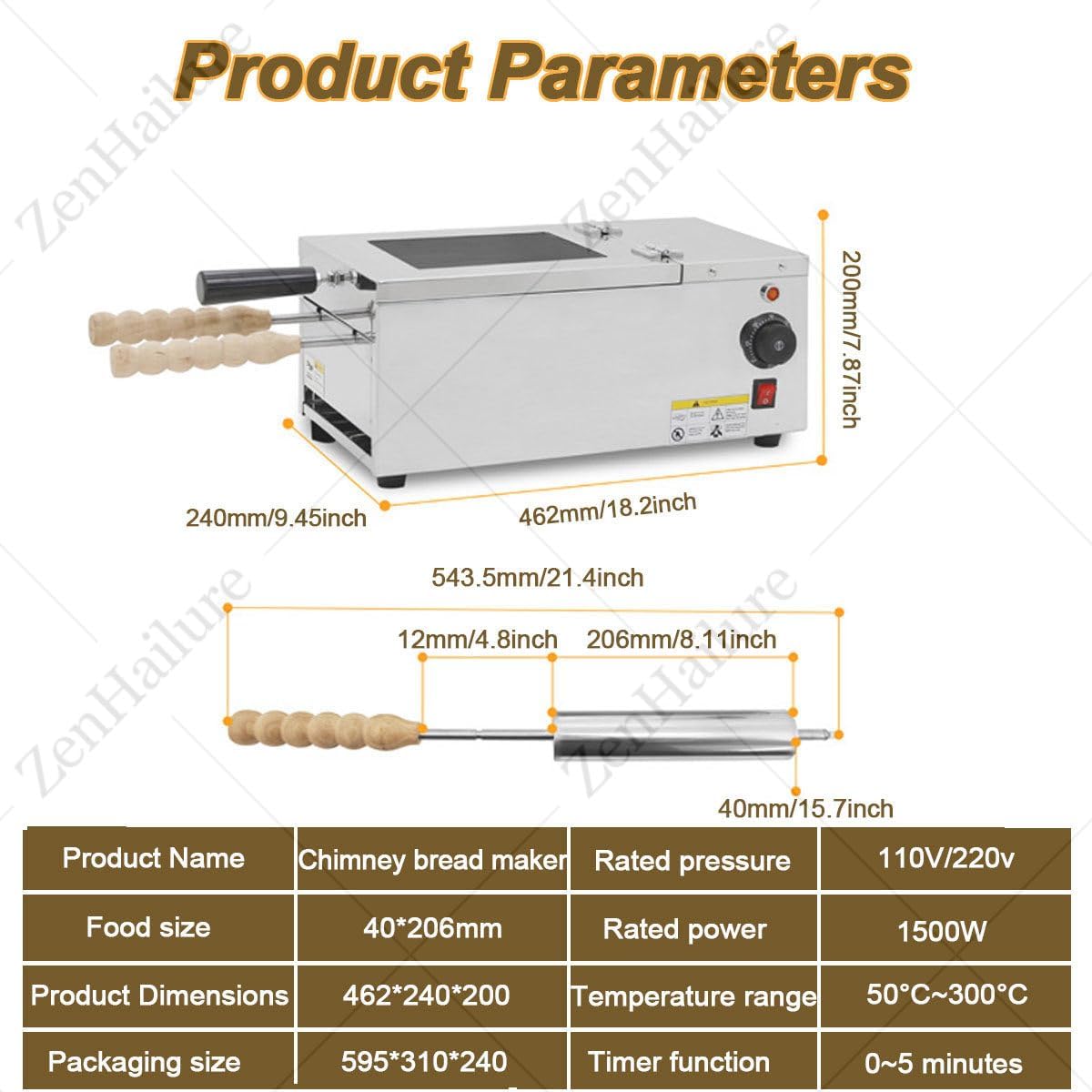 Electric Ice Cream Cone Machine,Chimney Cake Roll Oven Maker,Electric Toaster Oven 1500w with 2 Baking Rollers,Temperature Range 50°c to 300°c for Commercial and Home Use