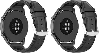 Leather Watch Band with Silicone 20mm Compatible with Huawei Watch GT2 42mm Soft Leather Watch Band for Men Women (Black) (Pack of 2)