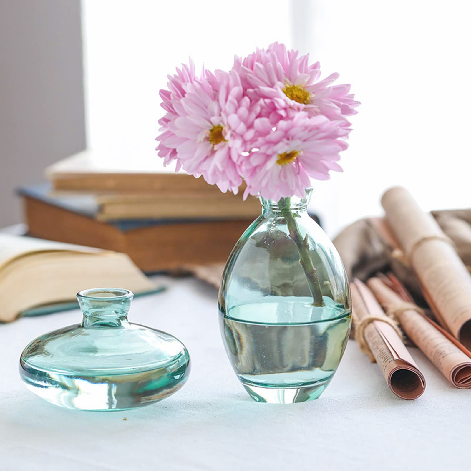 3-delige Kleine Vaas, Handgemaakte Heldere Glazen Vazen ​​voor Bloemen, Vintage Mini-vaas Voor Tafeldecoratie, Hydrocultuurvaas, Green