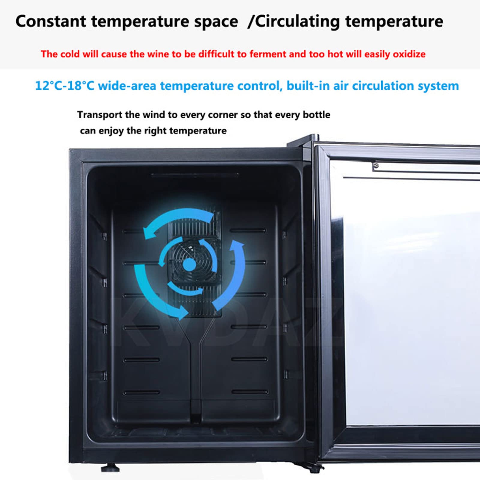 Nevera Para Vinos De 48 Litros, 12-18 °C, 502 Mm, Con Puerta De Cristal, Pantalla Táctil, Pequeña Vinoteca, Bodega De Bebidas, Pantalla Táctil + Luz Led, Capacidad Para 20 Botellas, Enfriador De Vino