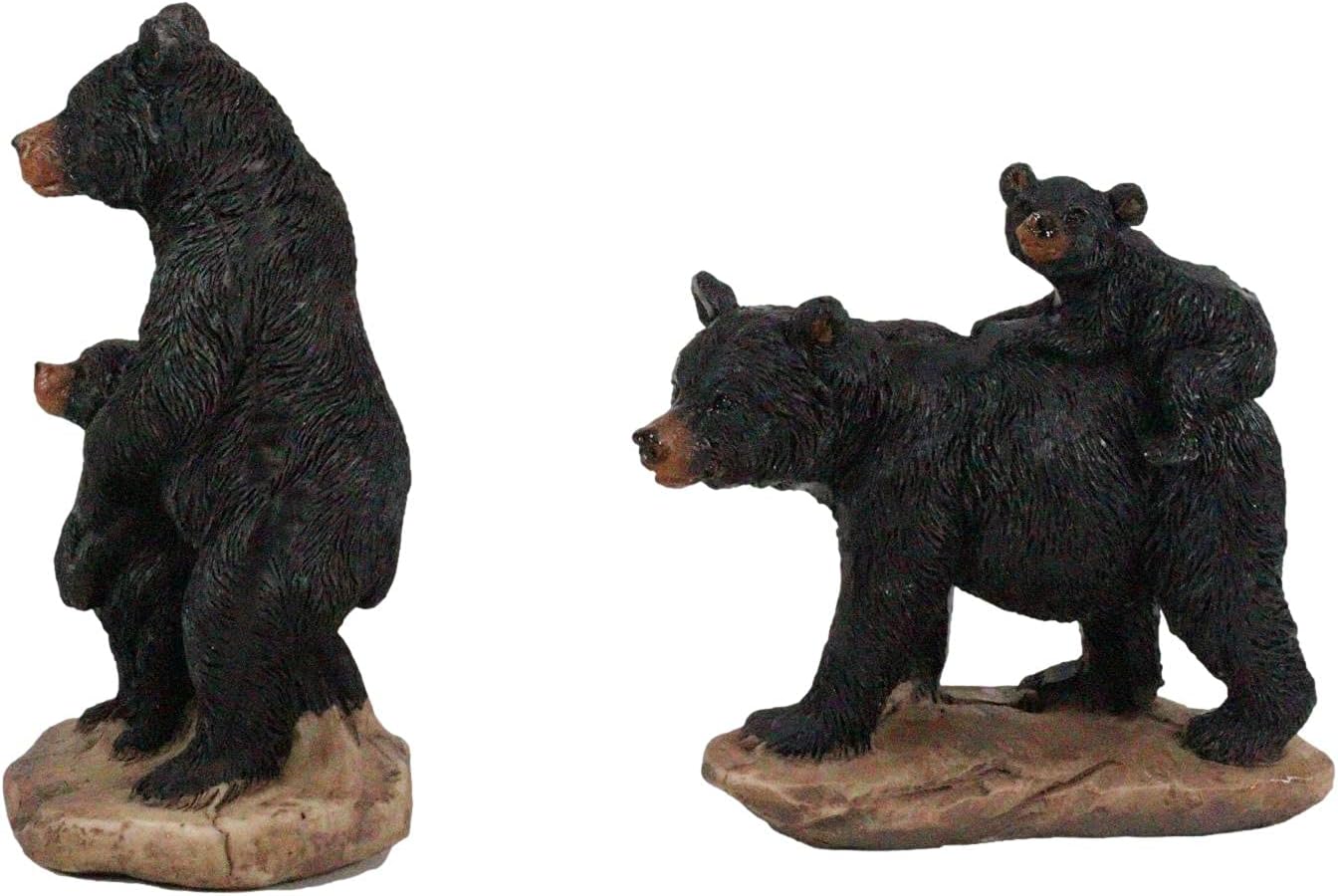 Ebros Western Rustic Black Mama Bear Playing with Baby Cub Set of 4 Mini Figurines in Multiple Poses Family Bears Decorative Animal Collectible for Cabin Lodge Country Cottage
