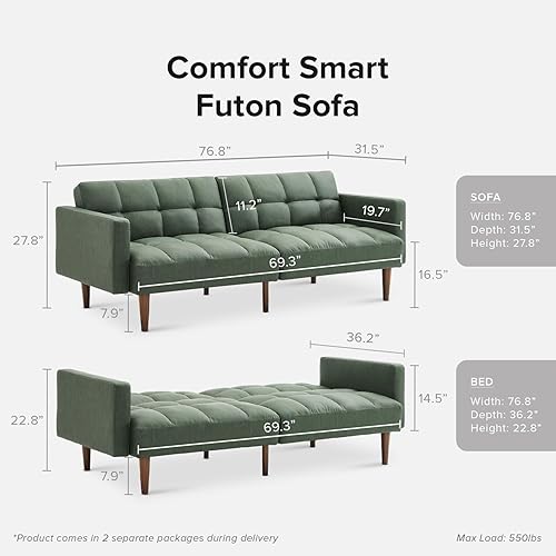 Miniatura 36 de mopio Aaron - Sofá cama pequeño de 76.8 pulgadas, sofá cama, sofá biplaza, sofá biplaza, sofá futón moderno de mediados de siglo, sofá cámara, sofás
