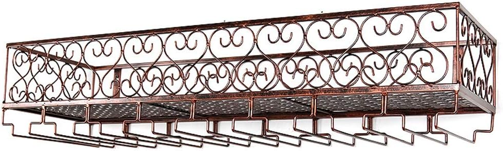 Wall Mounted Wine Rack - Metal Floating Shelf for Wine Bottles & Glasses, Iron Goblet Holder, Stylish Home Bar Storage (Bronze, 60x25cm/24x10in)