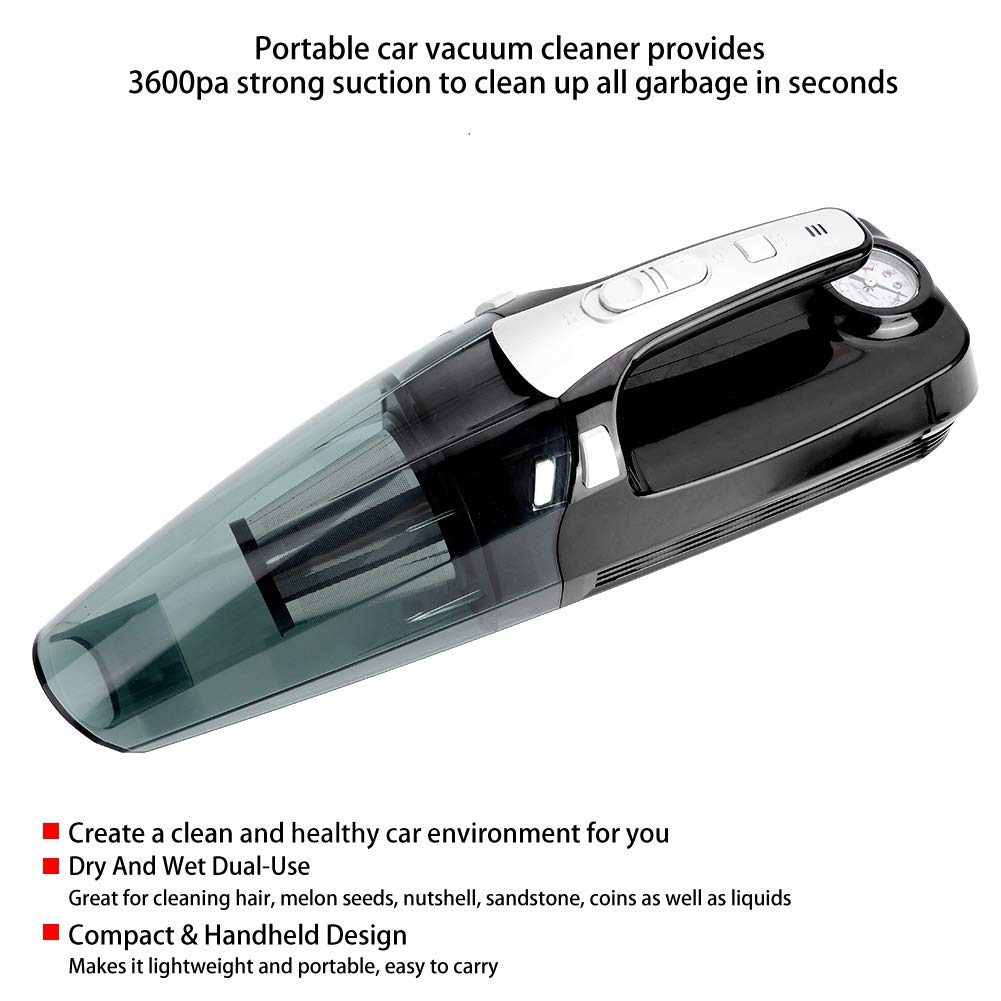 Akozon Aspirador de Coche Inalámbrico Portátil Bomba de Aire para Uso Dual Seco Húmedo - Diseño 2 en 1 - Ergonómico y Ligero - Potencia de Succión 4000pa - Recargable - 12V