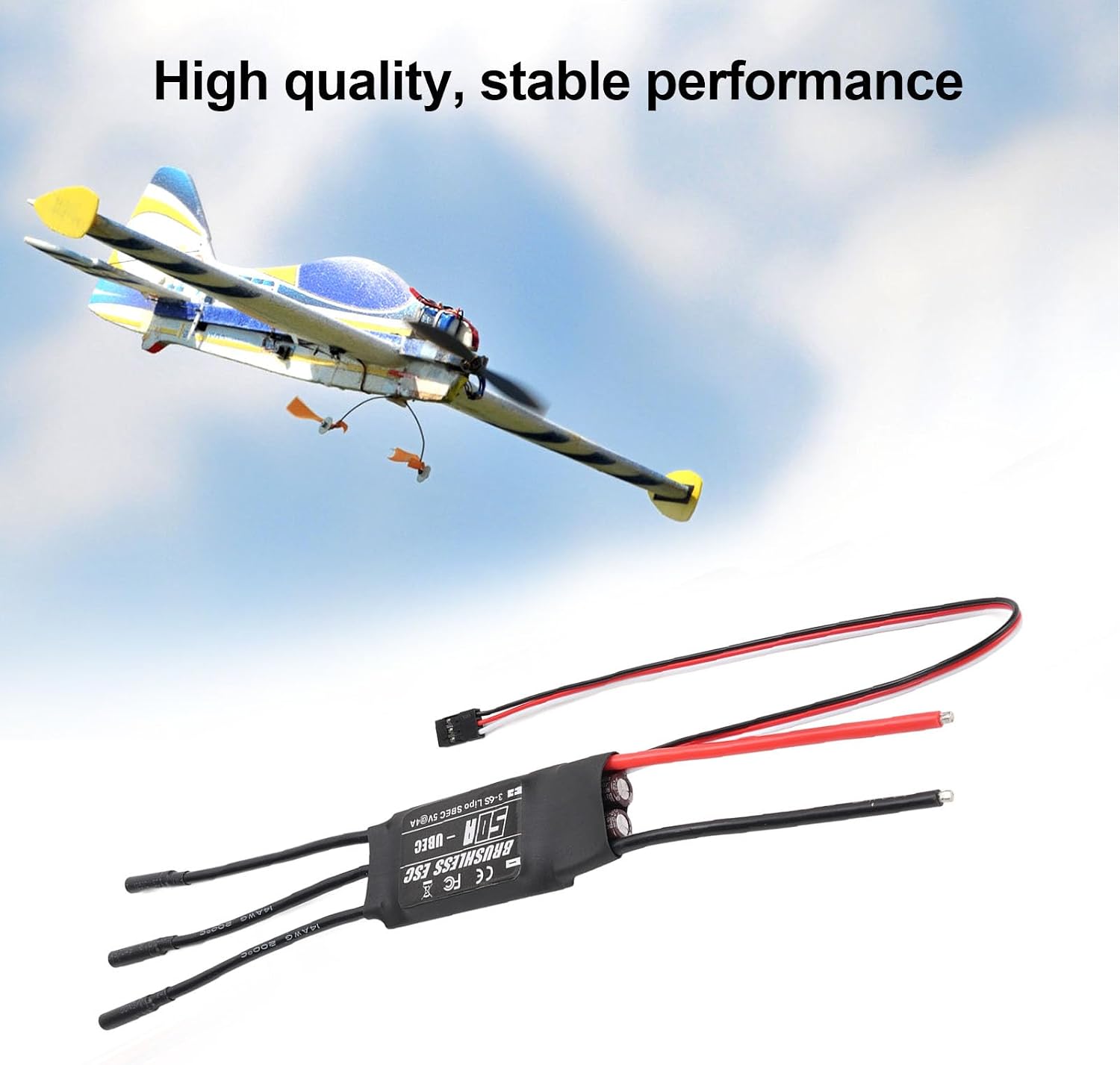 ITEFDTUTNE RC Brushless ESC 50A, Electric Speed Controller with Programming Card and Safety Guards, for RC Airplane Model Aircraft