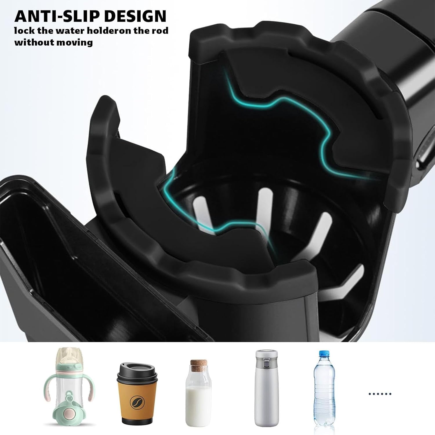 Wheelchair or Bike Cup Holder, 2-in-1 Walker Drinks Holder with Phone Holder, Fit for Wheelchair, Bike, Walker, Rollator, Stroller, Camper, Golf cart (Black) - Image 4