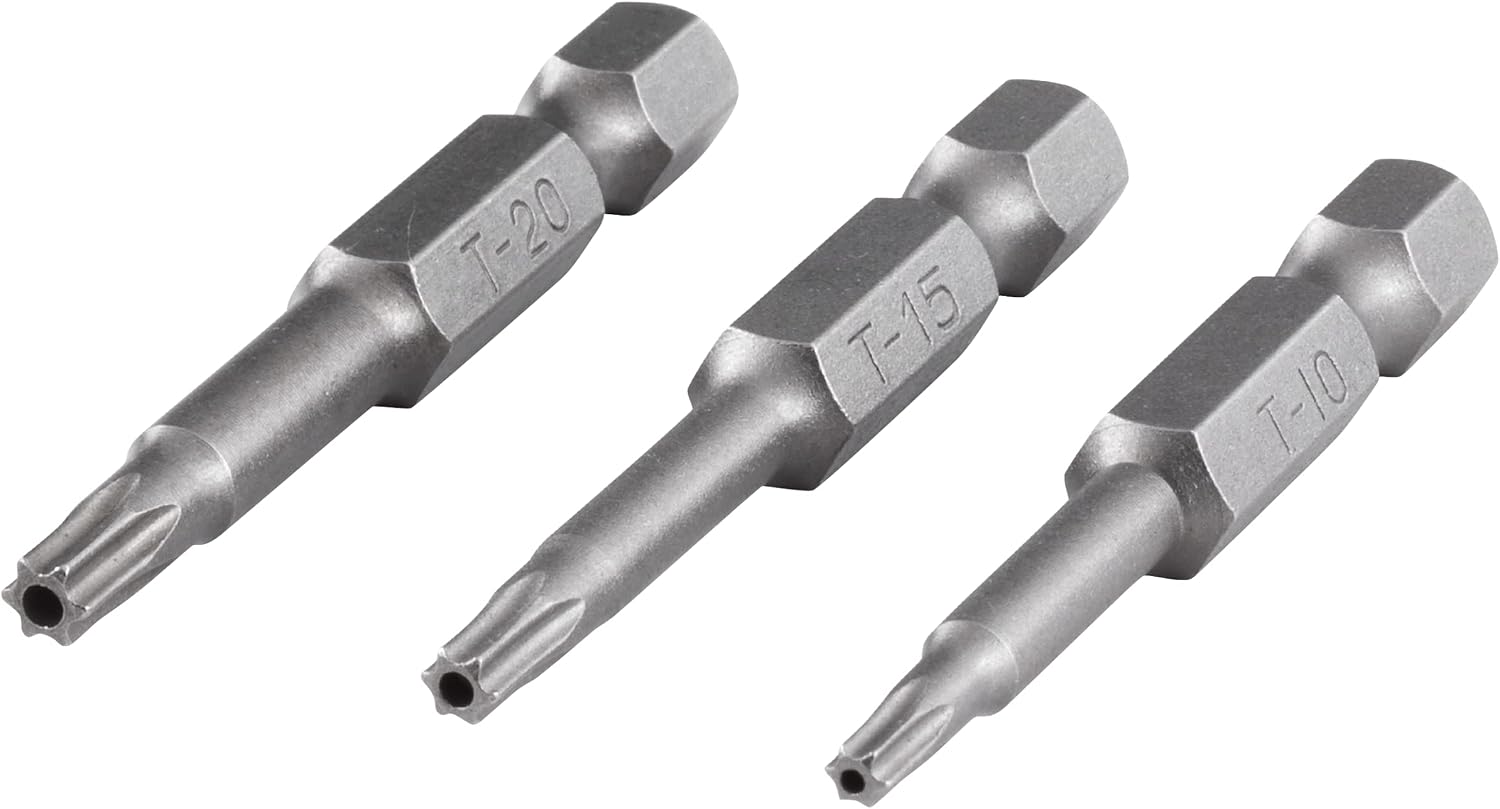 Wolfcraft 1261000 3 Safety Screwdriver Attachments Torx with Tip Hole 50 mm
