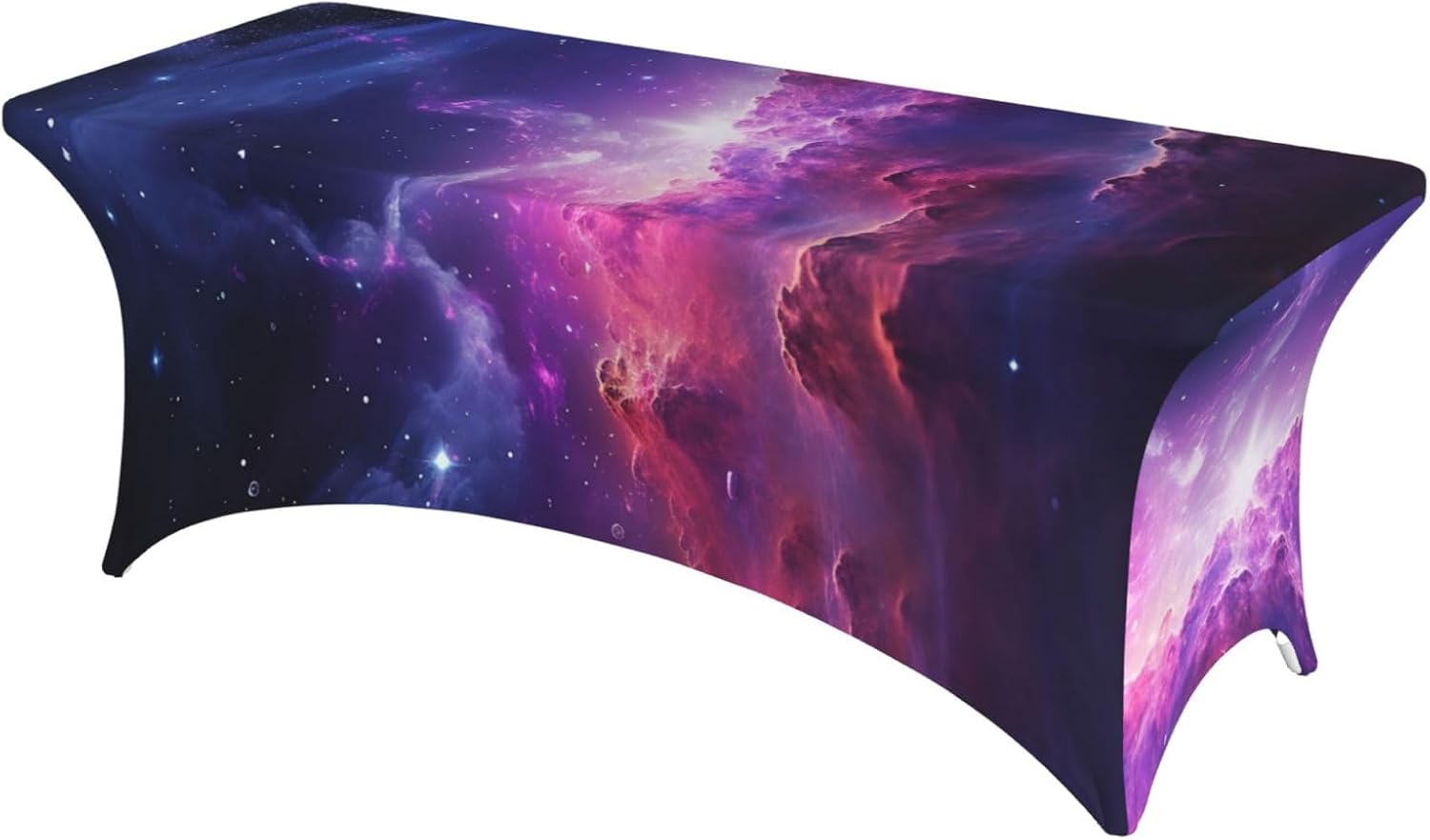 6FT Tablecloth Purple&Blue Galaxy Print Table Cloth Rectangular Fitted Stretch Spandex Table Covers for Event, Wedding, Banquet & Parties, Black
