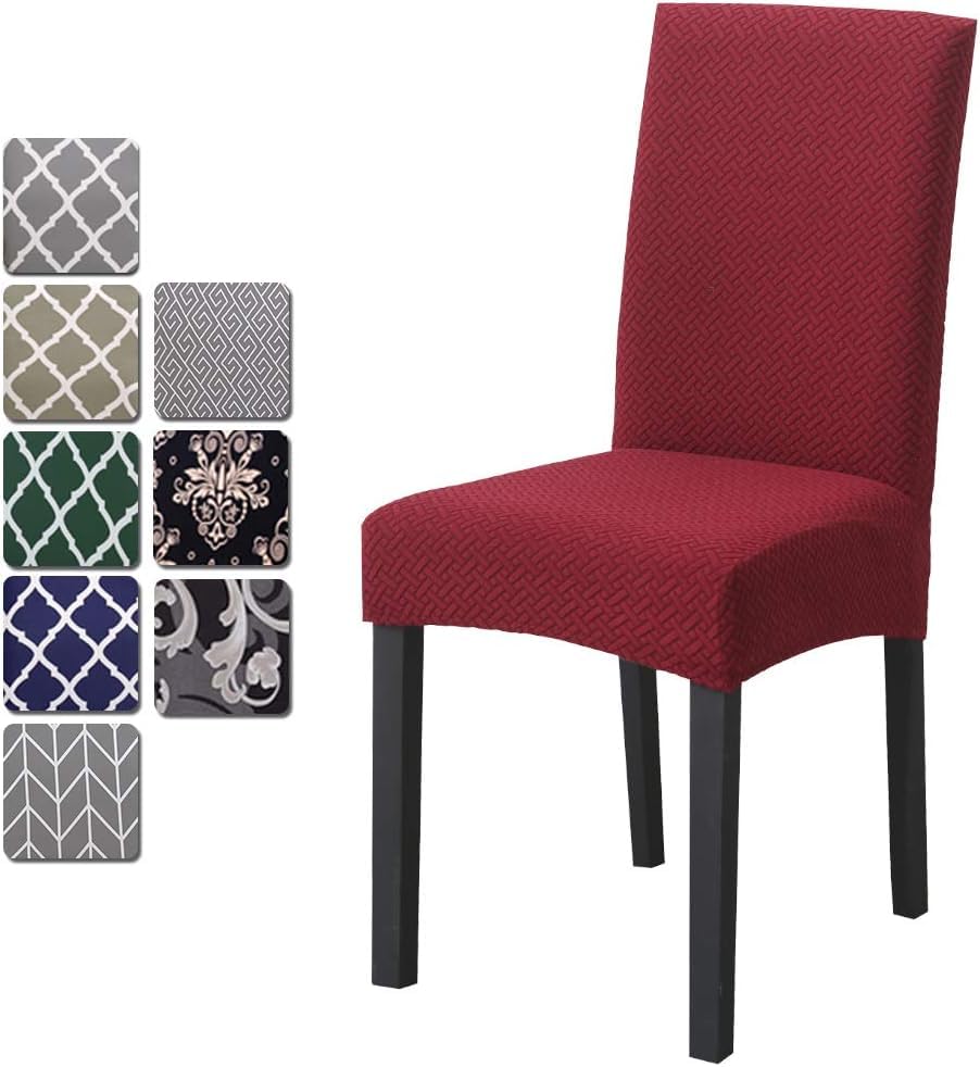 ROTKUSZ 4 Pezzi Coprisedia con Schienale Microfibra, Universale, Moderno Coprisedia Elastico, Lavabile, Morbido e Resistente, per Sala da Pranzo, Nozze, Hotel, Borgogna
