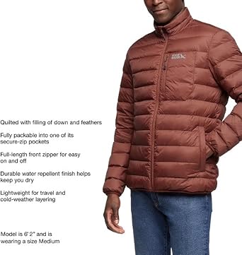 Eddie Bauer Men's Down Packable Jacket (US, Alpha, Large, Regular, Regular, Red)