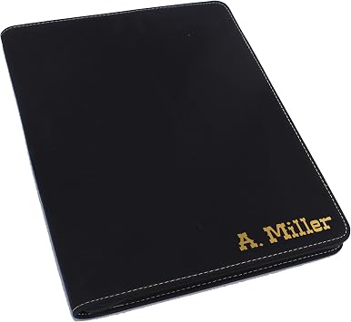 Personalized Portfolio Pad Holder with Zipper - Custom Padfolio Black with Gold