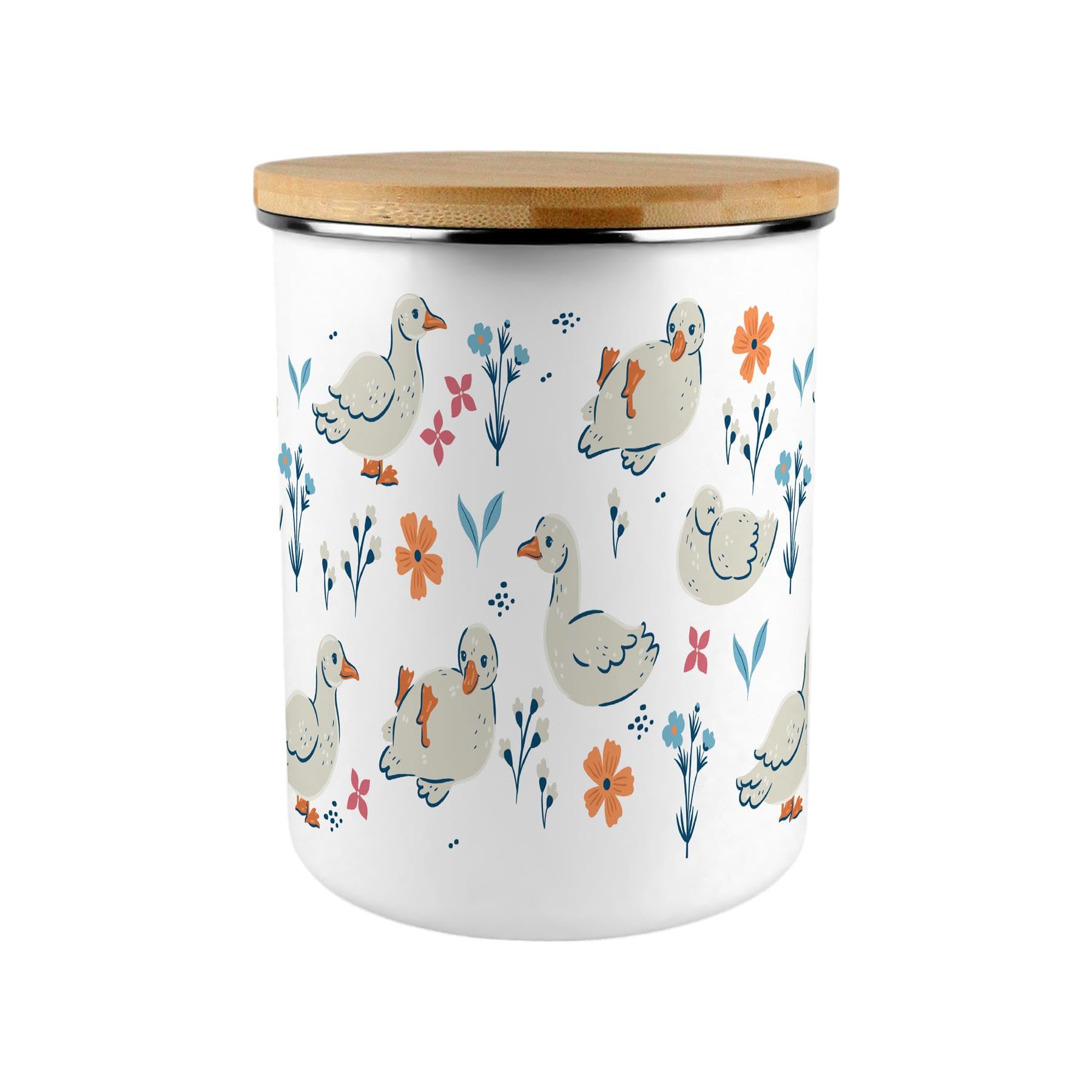 Floral Ducks Storage Canister - Pretty 2.7L Extra-Large Enamel Home & Kitchen Organisation Container