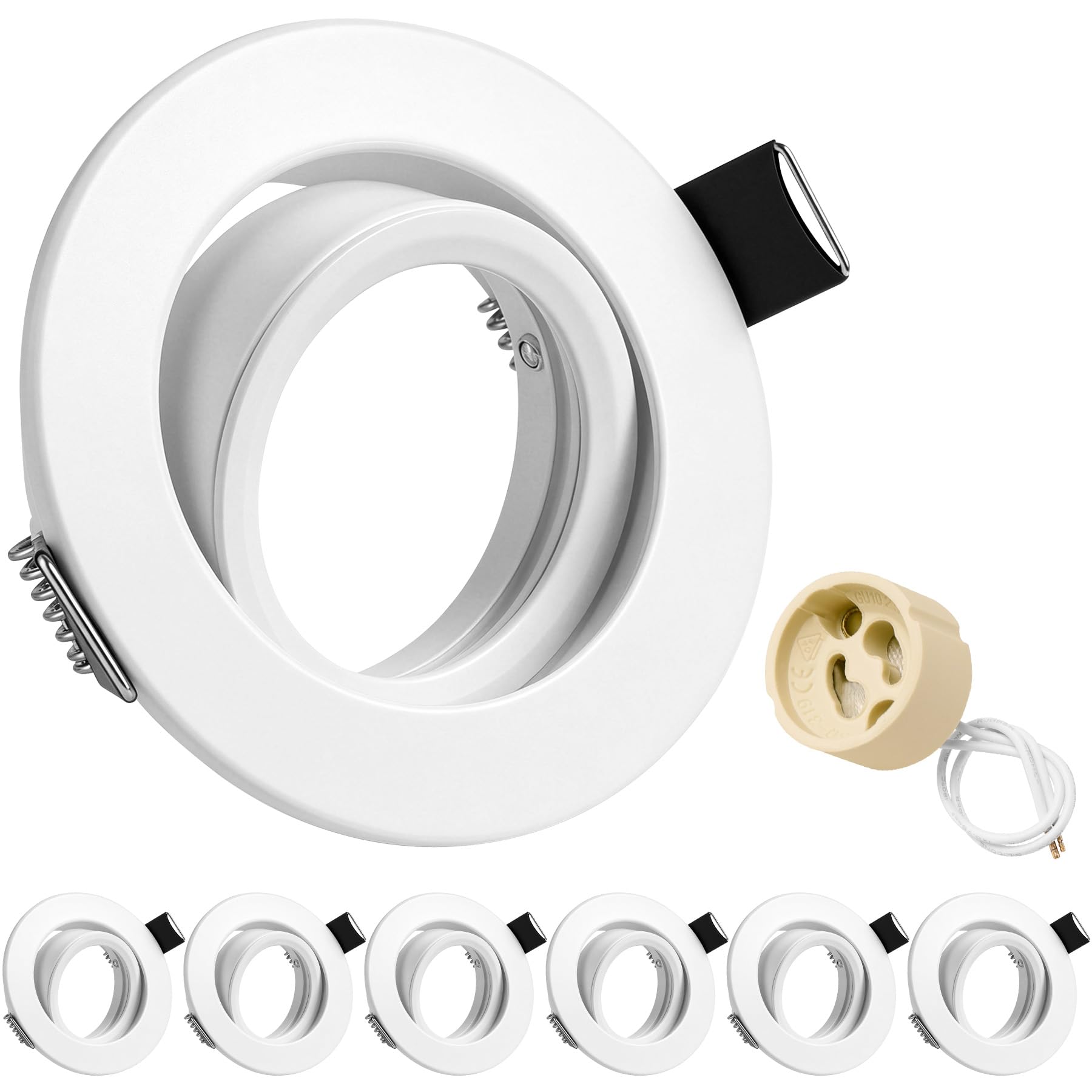 URing 6er Einbaustrahler GU10 Set, Schwenkbar Einbaurahmen 68mm Weiß | Aluminium Deckenspots mit GU10 Fassung,LED Spots 230V Rund Flach Einbauspots Einbauleuchten Rahmen für LED oder Halogen Lampe