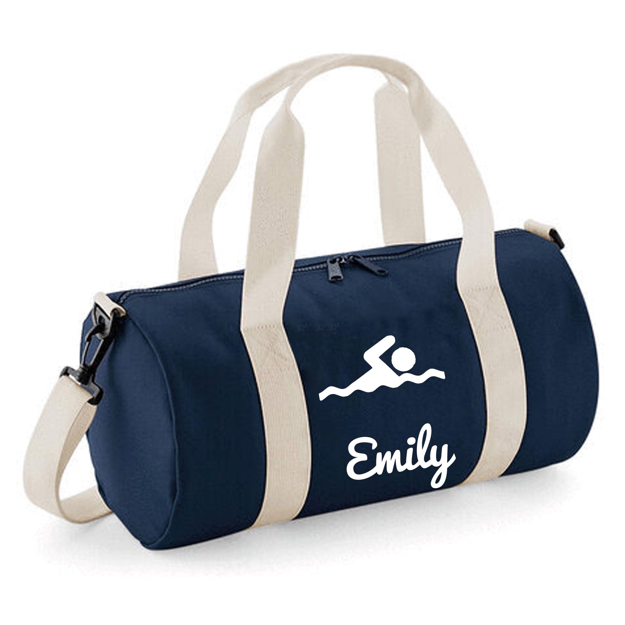 Personalised Swimming Barrel Bag Sports Holdall for Boys & Girls, 12L Durable Gym Bag Training Kit Bag, 20x20x40cm Stylish Sports Equipment Storage - Navy