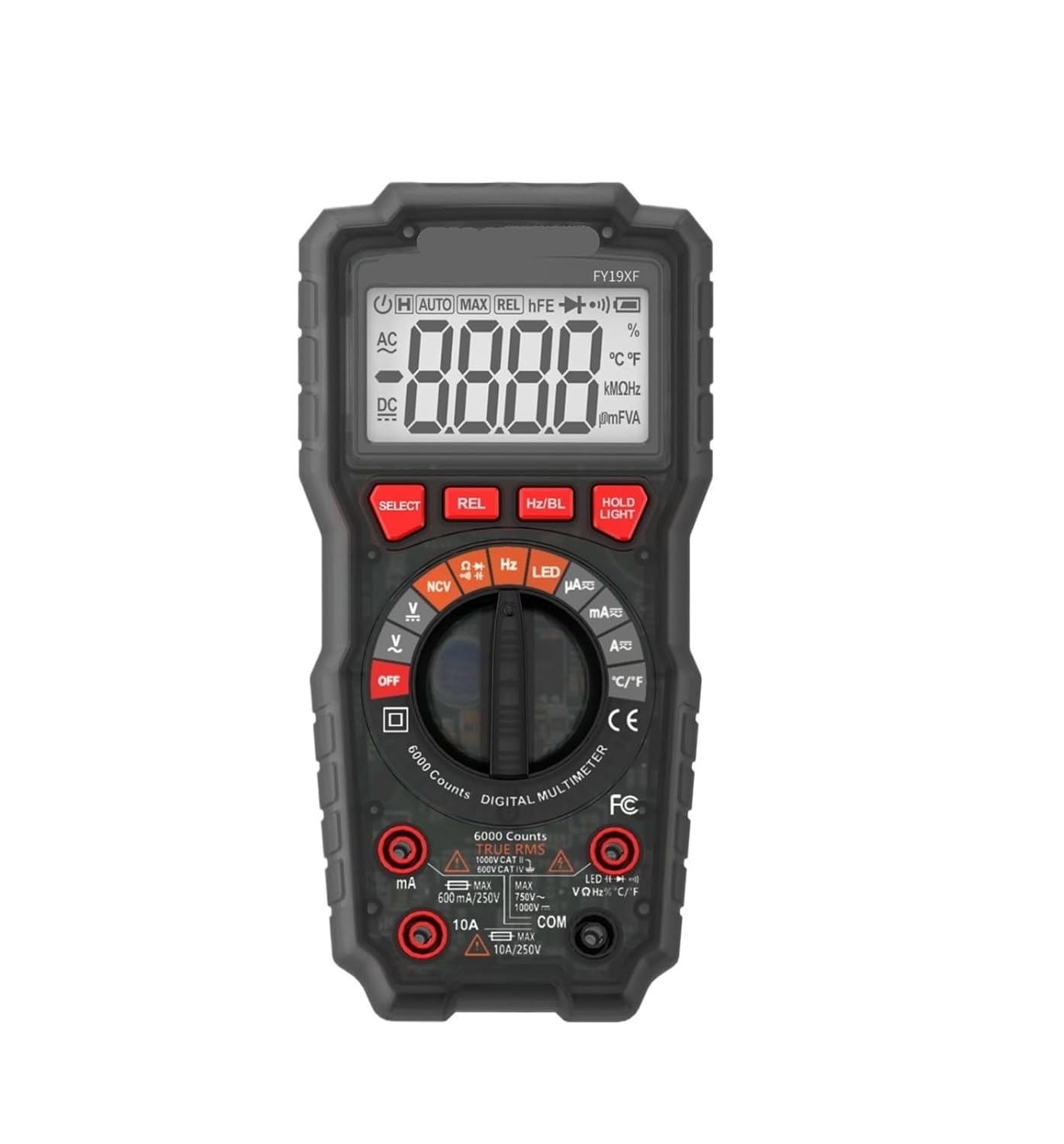 FY19XF 6000 Digital Multimeter with True Count, 1000V/10A DC/AC Voltage
