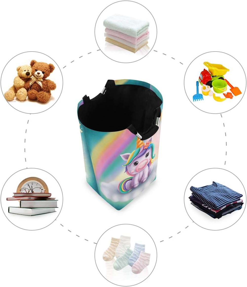 senya Large Storage Basket Collapsible Organizer Bin Laundry Hamper for Nursery Clothes Toys, Cute Rainbow Unicorn